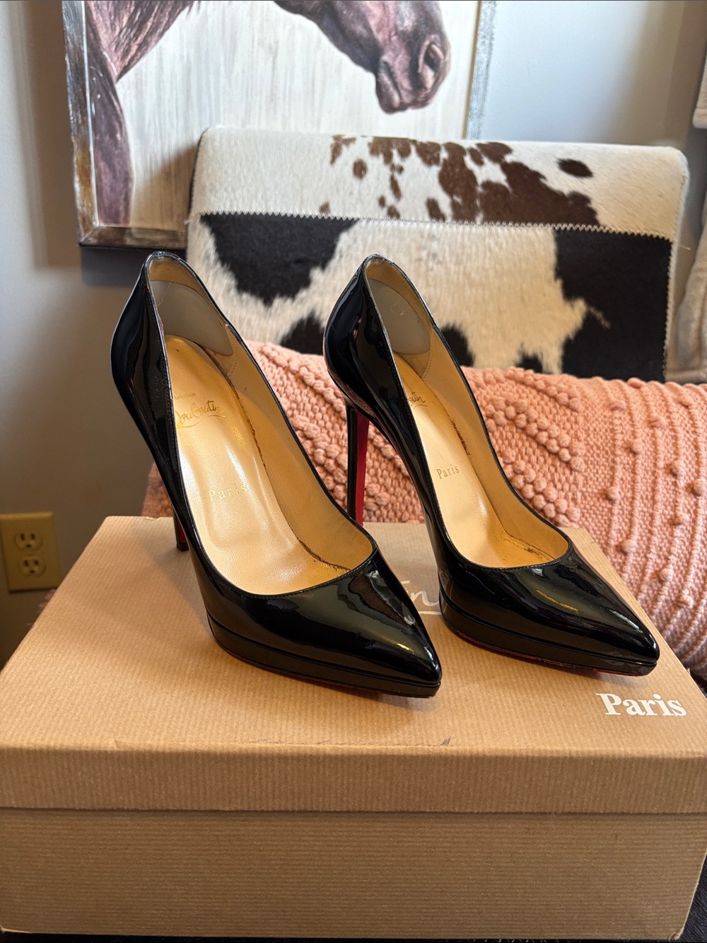 Christian Louboutin Black Patent Leather Pointed Pumps with Red Soles